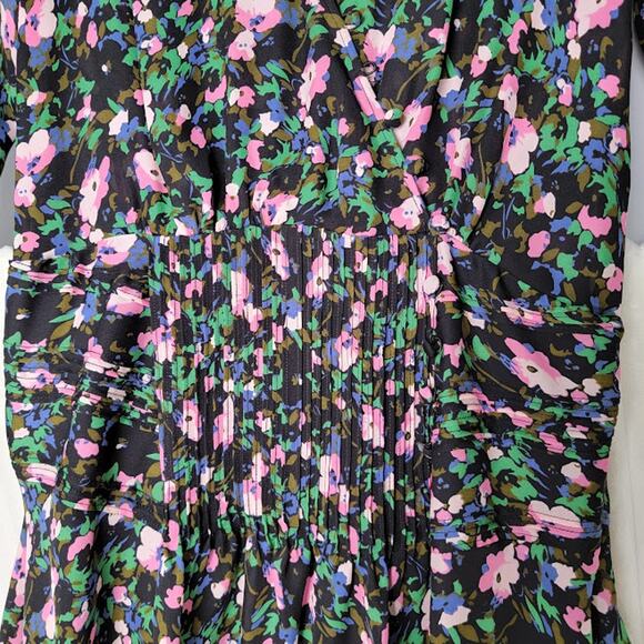 Veronica Beard Silk Floral Mini Dress XS Black Pink Ruched Luxury Designer Boho - Picture 12 of 12